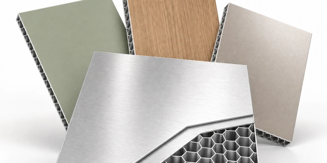 Aluminium honeycomb panel showing its cellular core and exterior finishes