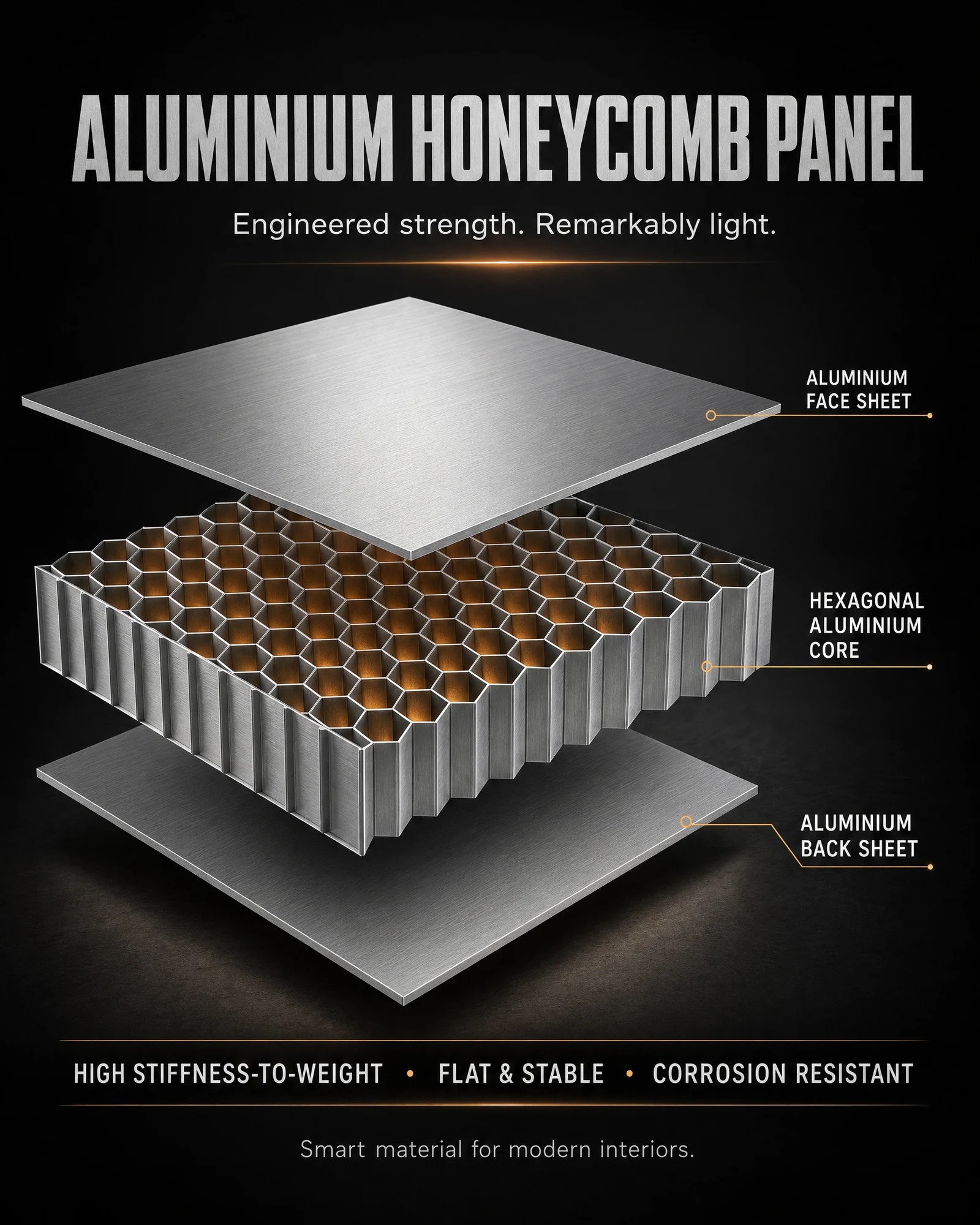 Aluminium honeycomb panel structure
