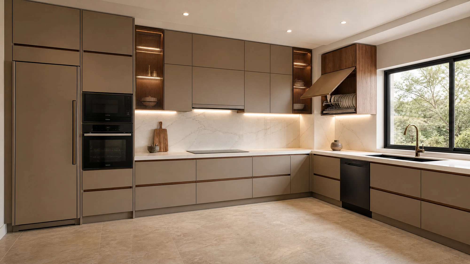 Custom kitchen — spacious L-shaped layout