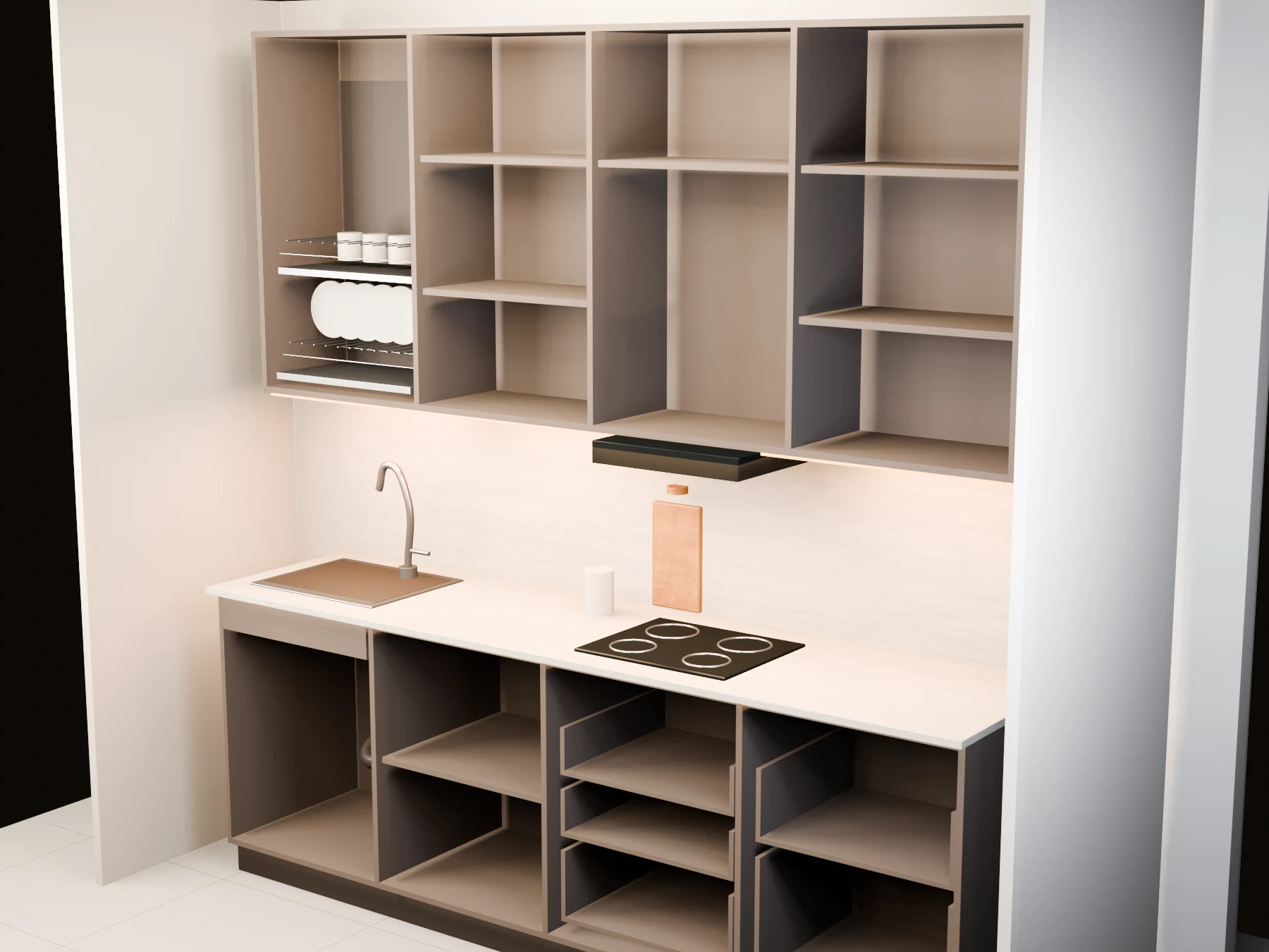 8ft kitchen — interior storage layout