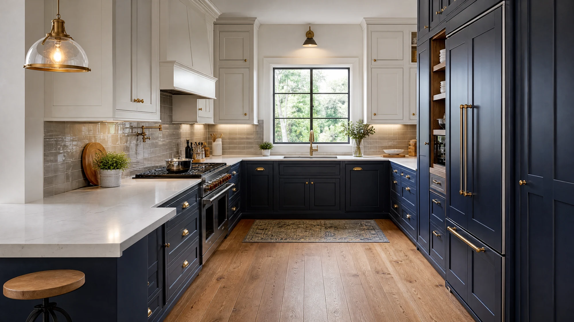 Kitchen — navy brass U-shape