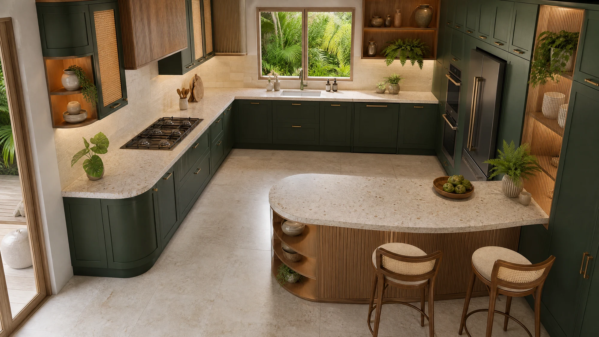 Kitchen — forest green G-shape
