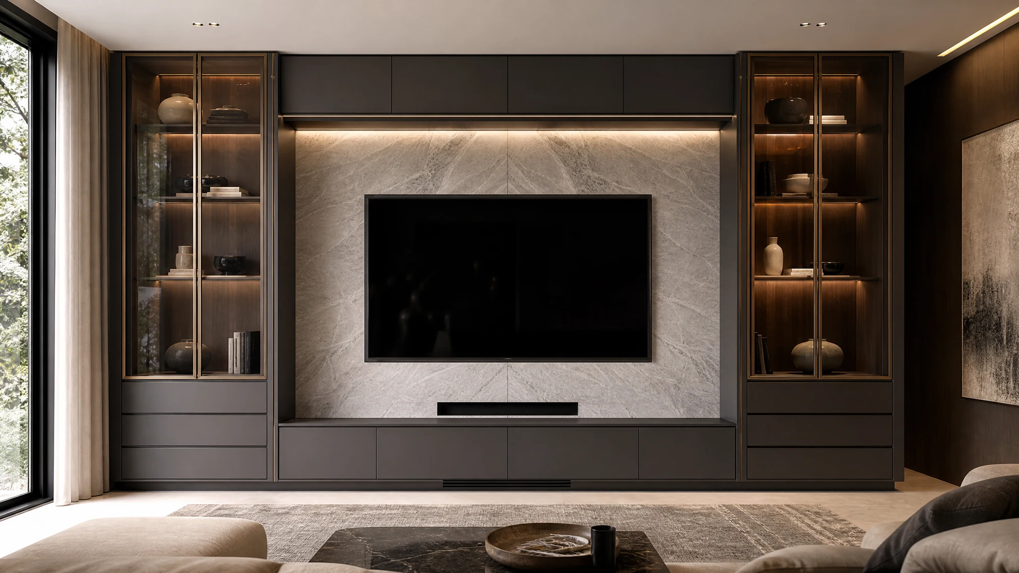 TV cabinet — symmetrical full wall