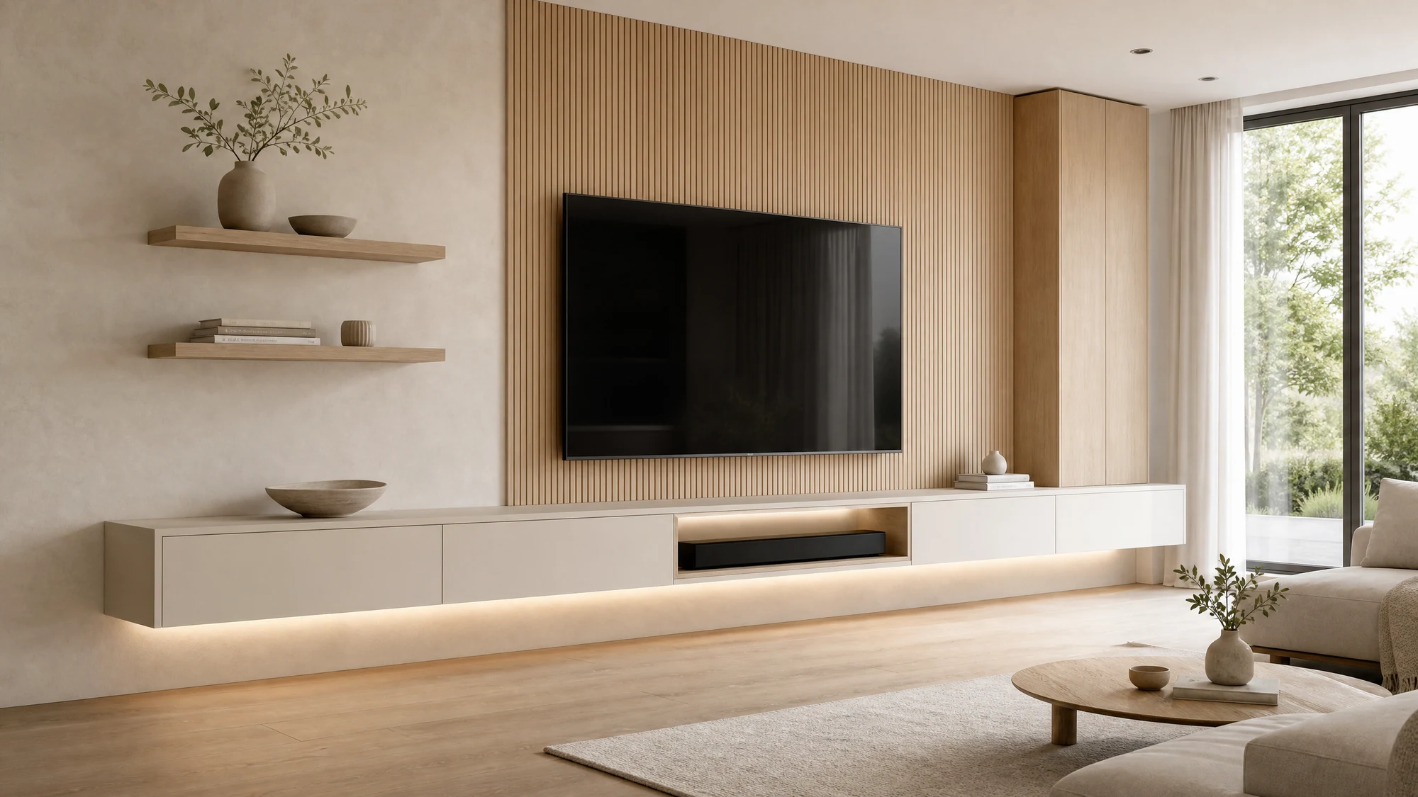 TV cabinet — white oak floating