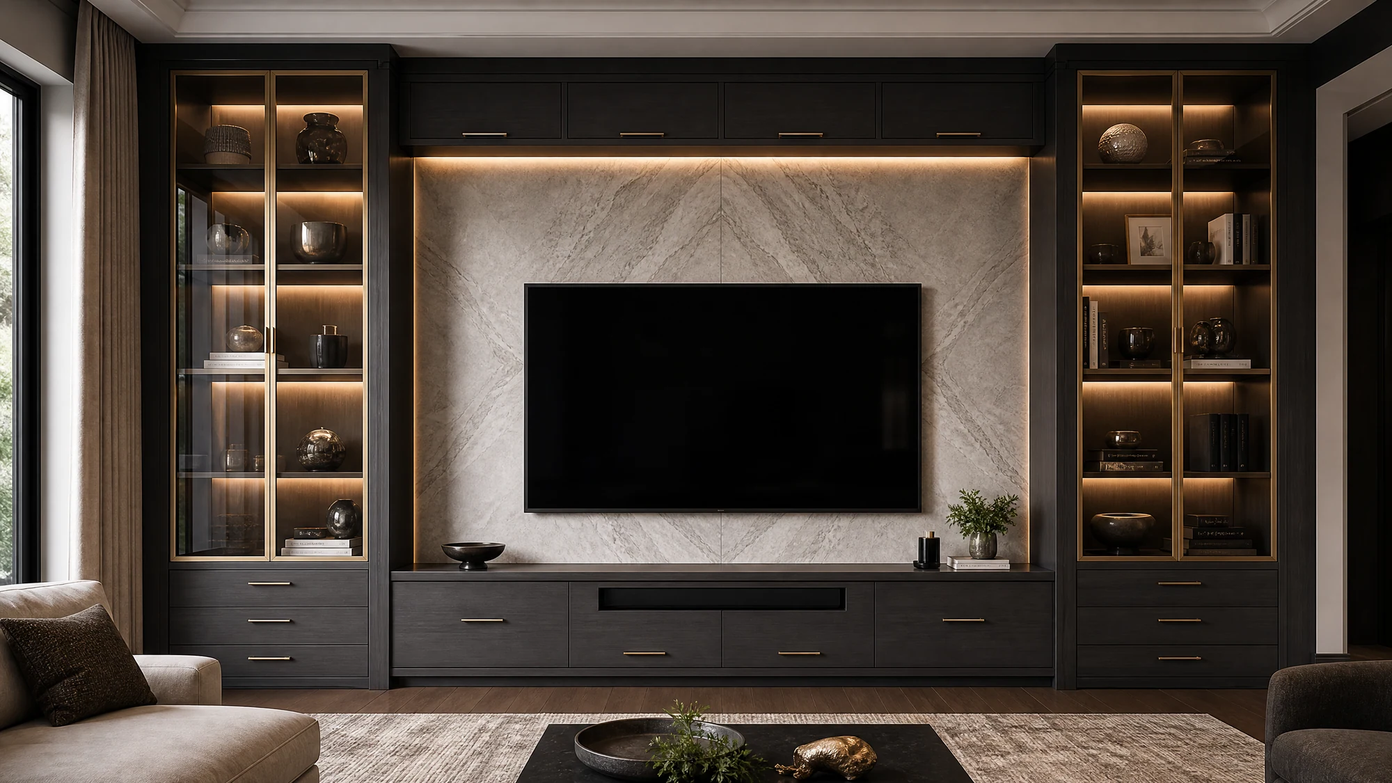 TV cabinet — charcoal symmetrical wall