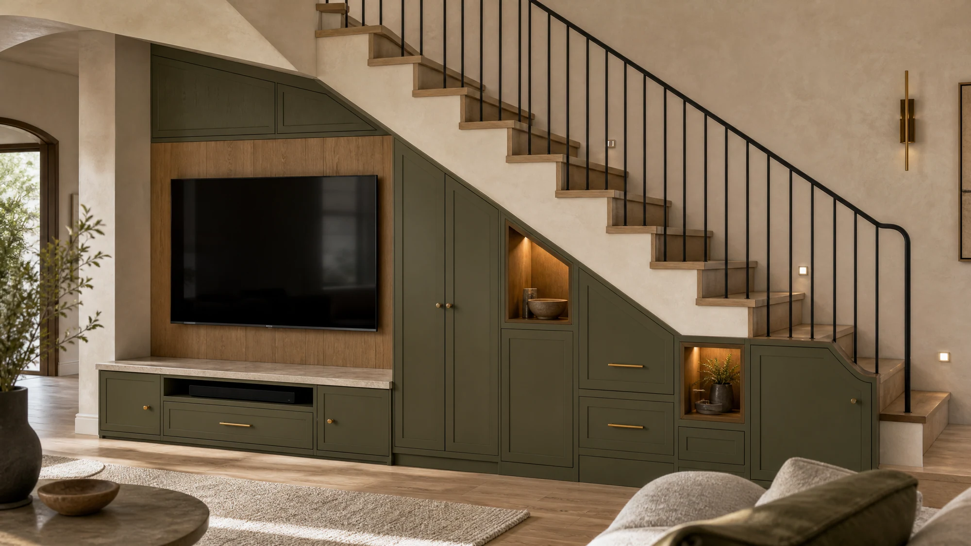 TV cabinet — olive under stair
