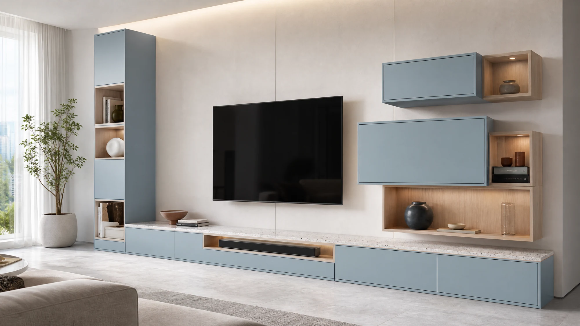 TV cabinet — powder blue modular