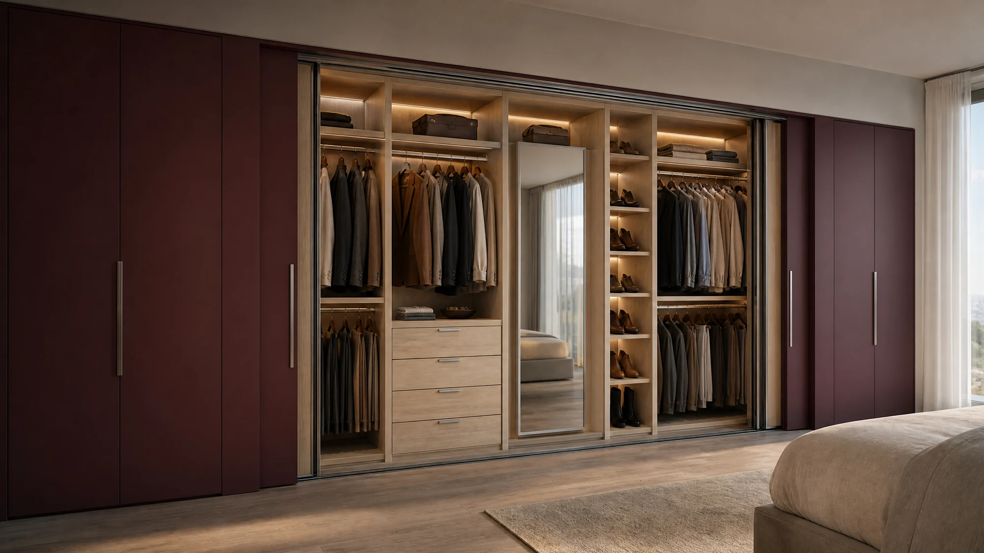 Wardrobe — burgundy pocket closet
