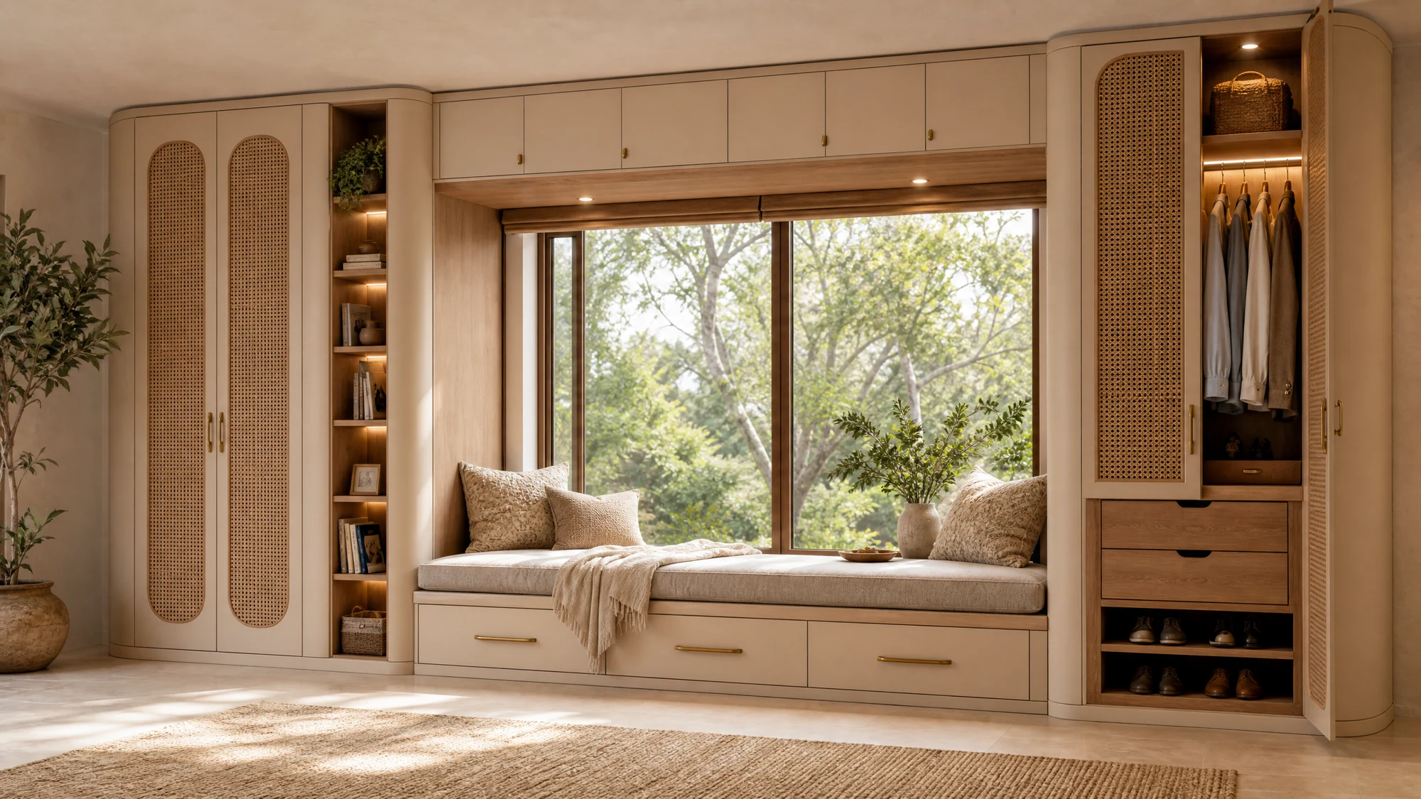 Wardrobe — cream cane windowseat