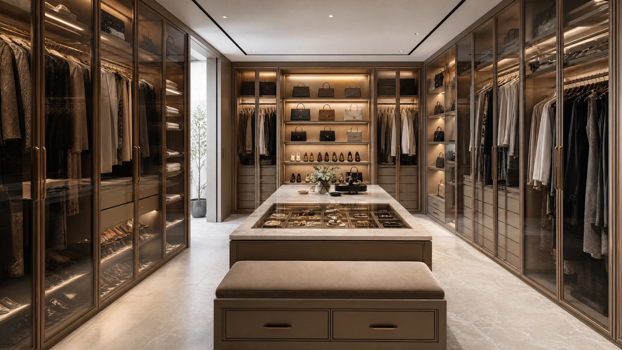Wardrobe — taupe island dressing